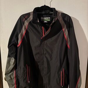 Sunice Men's Black Windbreaker with Gray and Red Accents